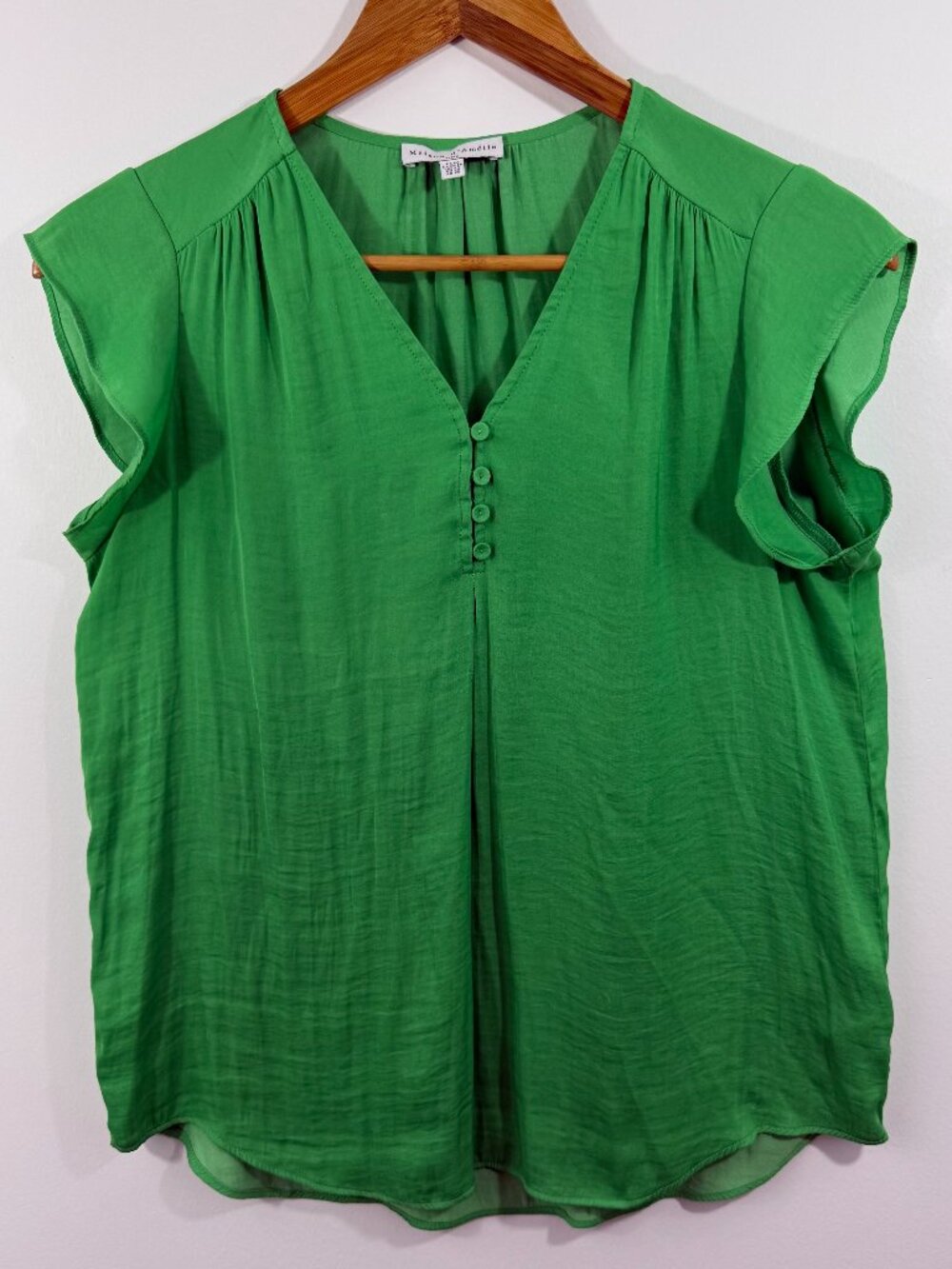 Maison d'Amélie V-neck cap/flutter sleeve center pleat gathered back US Small